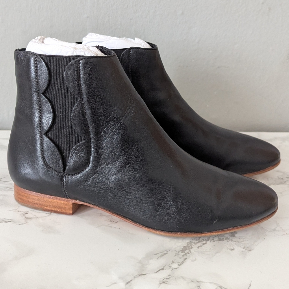 Loeffler Randall "Indie" Black Scallop Leather Ankle Boots - Picture 2 of 6